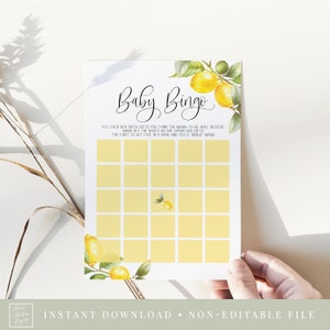 baby bingo game // lemon baby shower, lemons, citrus, lemon theme, printable baby shower game