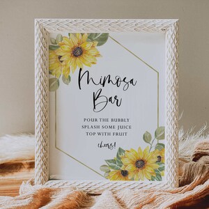 signo de barra de mimosa // tema de girasol, signo de baby shower, género neutro, acuarela floral, signos de baby shower, signo de despedida de soltera, imprimible