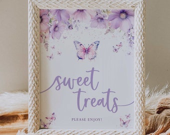 wydrukowany słodki znak smakołyków // kwiatowy motyl lawendowy, znak na baby shower, przyjęcie urodzinowe, wieczór panieński, natychmiastowe pobieranie