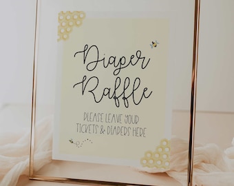 diaper raffle ticket sign // bumble bee baby shower theme, watercolor bees, yellow, gender neutral, boy girl, bee baby shower signs