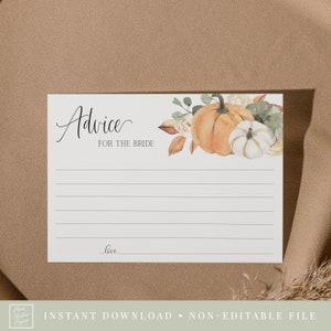 consejo para la tarjeta de la novia // otoño otoño ducha nupcial floral, calabaza naranja, tema de calabaza, juego de ducha nupcial imprimible