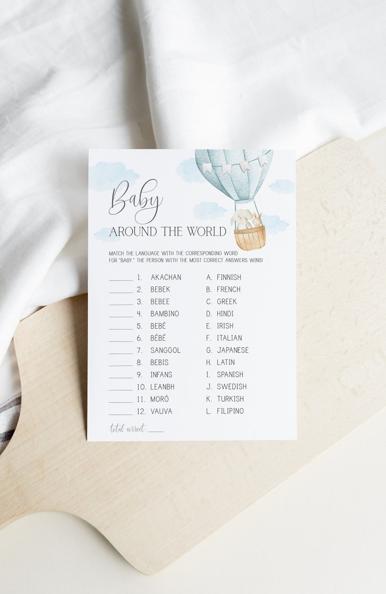 Baby Boy Baby Around The World Game Hot Air Balloon Baby Shower Adventure Awaits Printable Baby Shower Game Blue Up Up And Away Party Supplies Paper Party Supplies Kromasol Com
