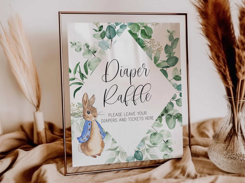 Peter Rabbit Diaper Raffle Sign Diaper Raffle Sign // Peter Rabbit Baby Shower, Bunny Rabbit, Greenery ...
