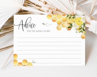 Consejos para la tarjeta de mamá abejita // Baby shower de abejas, temática de abejas, abejita, género neutro, flores amarillas, juego imprimible para baby shower