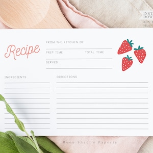 carte de recette de fraises // carte de recette imprimable, cartes de recette, douche nuptiale, douche de mariage