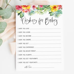 Wünsche für Baby-Karte / / tropischen Blumen Baby-Dusche, Aquarell Blumen, Hibiskus Blumen, tropischethema, druckbare Baby-Dusche-Spiel