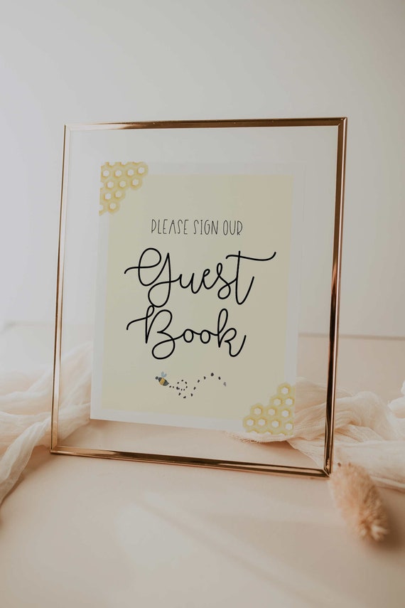 guestbook sign // bumble bee baby shower theme, watercolor bees, yellow, gender neutral, boy girl, bee baby shower signs