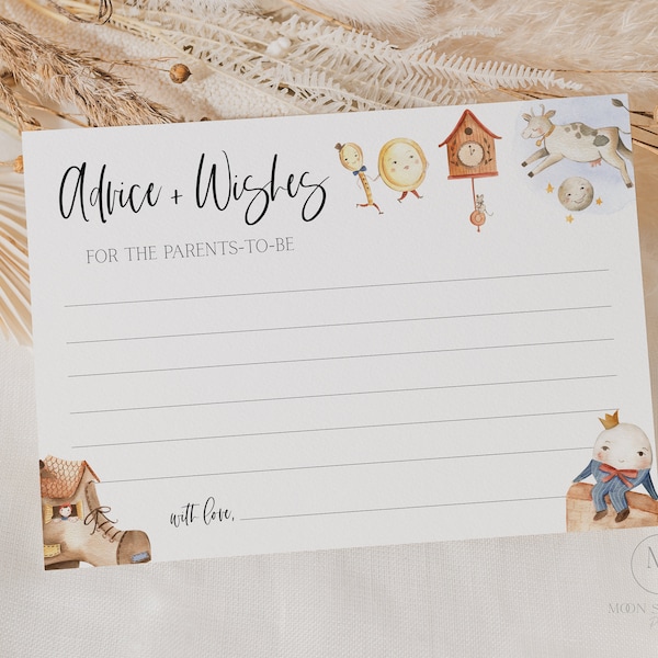 advice and wishes for parents card // nursery rhyme baby shower, gender neutral, mother goose, printable baby shower game