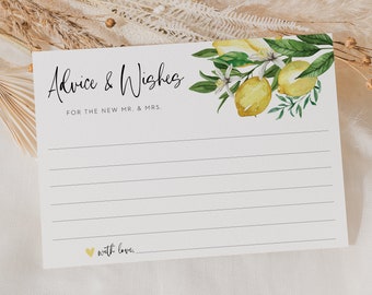 advice and wishes card // lemon bridal shower, lemons, citrus, lemon theme, wedding shower, printable bridal shower game
