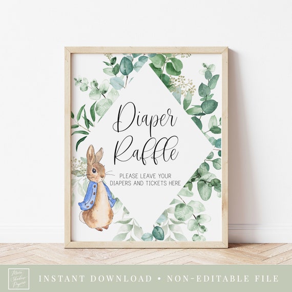 Peter Rabbit Diaper Raffle Sign Blue Peter Rabbit Baby Shower Diaper Raffle Sign Diaper Raffle Sign ...