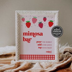 insegna stampabile della barra di mimosa alla fragola // addio al nubilato alla fragola, bacca, segno di addio al nubilato, download immediato