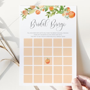 bridal bingo game // peach bridal shower, peach theme, wedding shower, peaches, printable bridal shower game