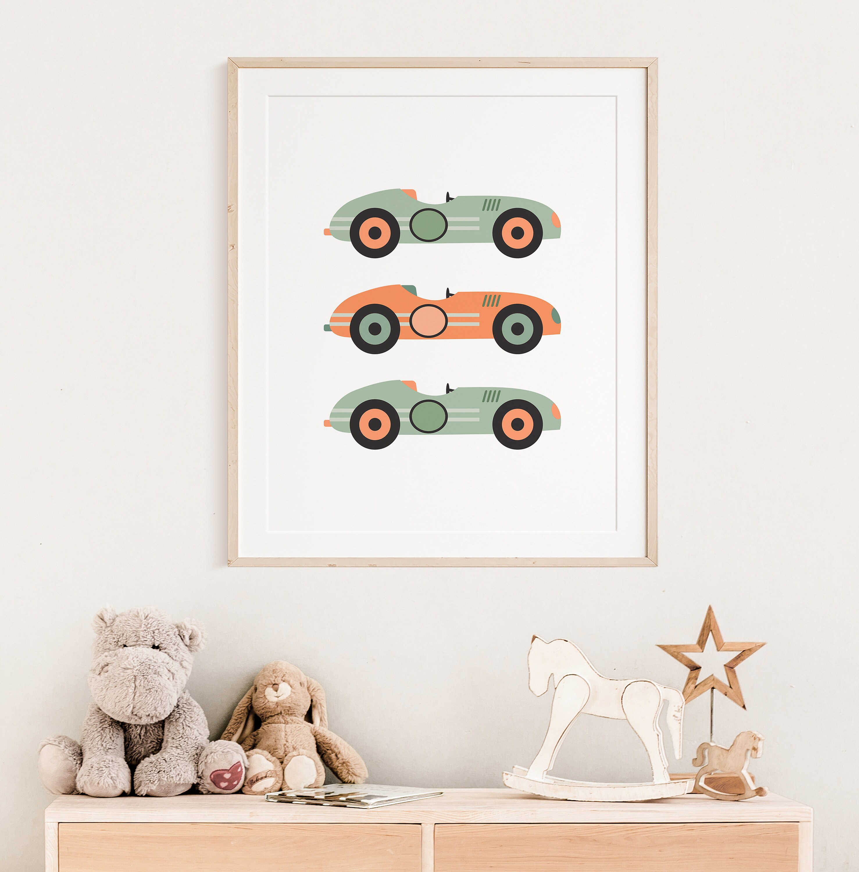 Vintage Race Cars Nursery Wall Print // Printable Kids Wall Etsy