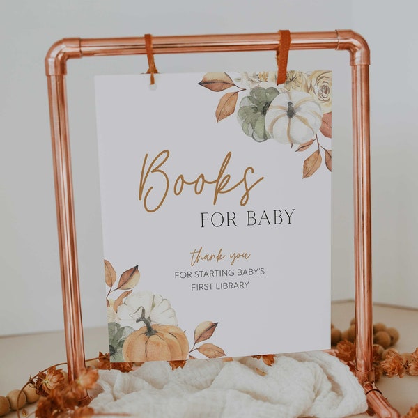 printable books for baby sign sign // fall baby shower, pumpkin, fall floral, gender neutral, printable baby shower sign