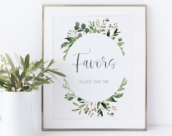 favors sign // eucalyptus baby shower, bridal shower, greenery, green floral, boho bohemian, printable baby shower sign