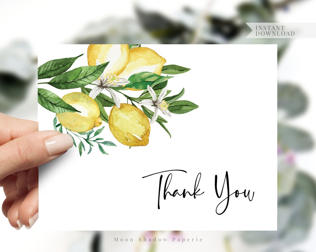 Printable Flat Thank You Card // Lemon Thank You Card Lemons - Etsy