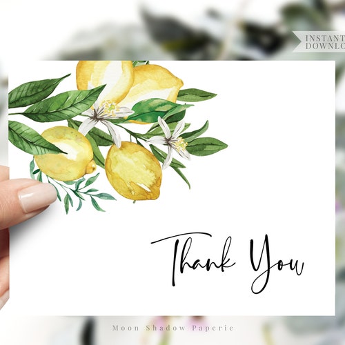 Printable Flat Thank You Card // Lemon Thank You Card Lemons Etsy