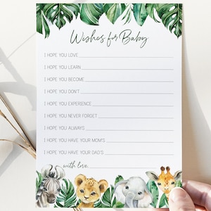 wensen voor baby kaart // jungle baby shower, jungle dieren, safari, groen, afdrukbare baby shower games