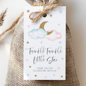 printable gender reveal favor tag // twinkle twinkle little star how we wonder what you are, gender reveal party, printable favor tags