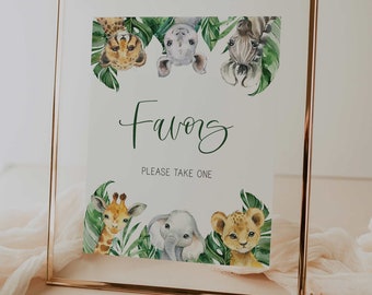 favors sign // jungle baby shower, jungle animals, safari, greenery, printable baby shower sign