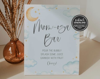 mom-osa bar sign // twinkle baby shower sign, moon and stars, twinkle twinkle little star, blue, boy, printable baby shower sign