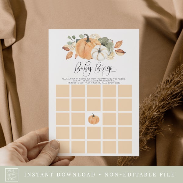 baby bingo game // fall autumn floral baby shower, fall floral, pumpkin theme, gender neutral, printable baby shower game