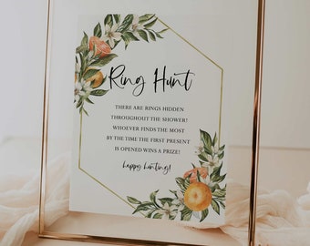 wydrukowany znak na polowanie na pierścionki // cytrusowy baby shower, cytrusowy, pomarańczowy, słodki, znak na baby shower, neutralny pod względem płci, wydrukowany znak na wieczór panieński