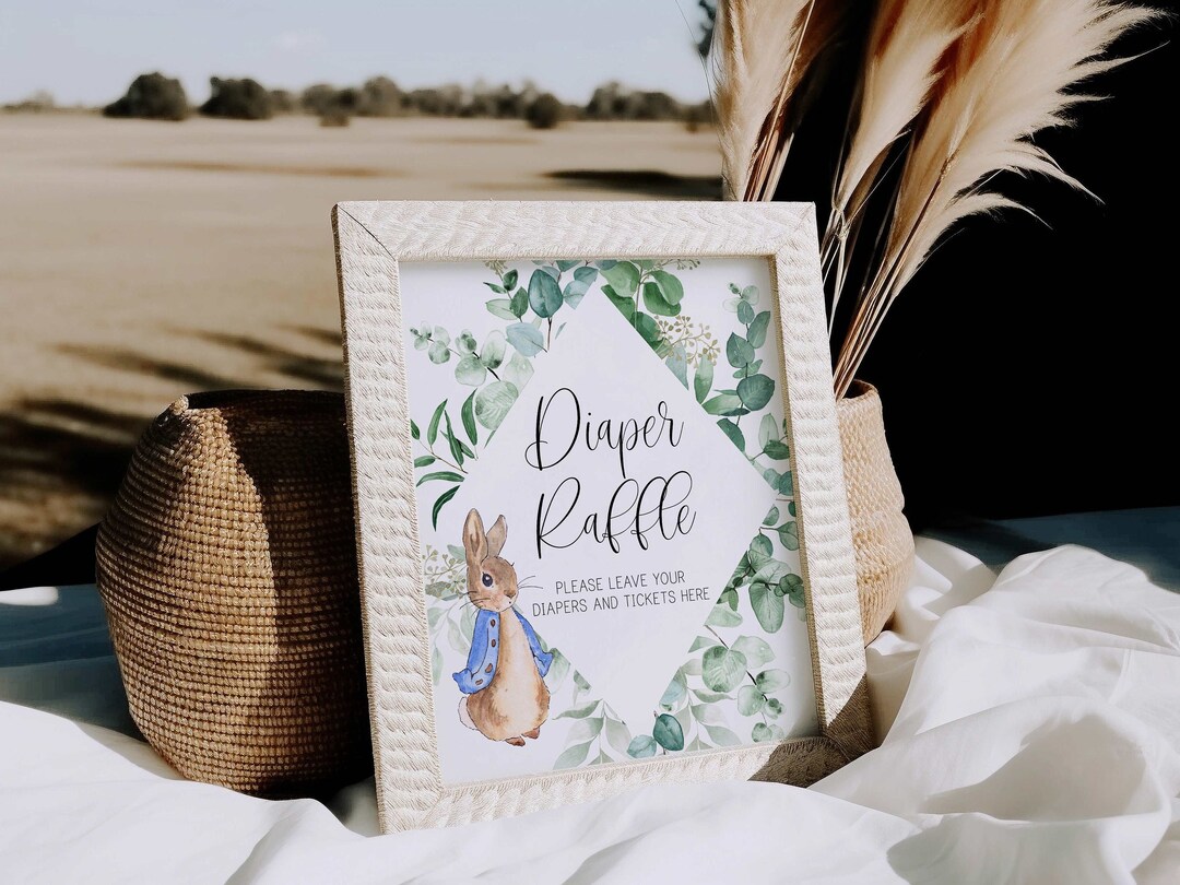 Peta Leaping Rabbit Raffle Diaper Raffle Sign // Peter Rabbit Baby Shower, Bunny Rabbit, Greenery ...