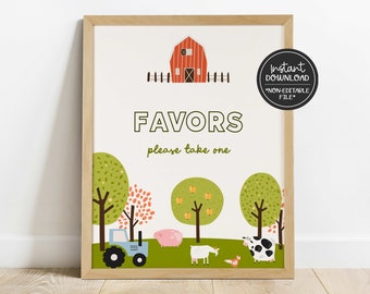 printable favors sign // farm animal birthday, kids birthday party, barnyard animals, instant download