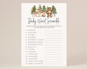 baby word scramble game // woodland baby shower, woodland animals, gender neutral, baby boy, trees forest, printable baby shower game