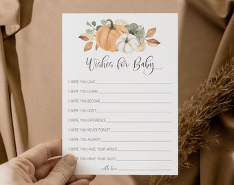 wishes for baby card // pumpkin baby shower, fall floral, fall baby shower, printable baby shower game