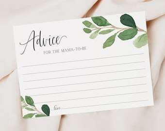 advice for the mama-to-be card // eucalyptus baby shower, greenery, green floral, boho bohemian, printable baby shower game