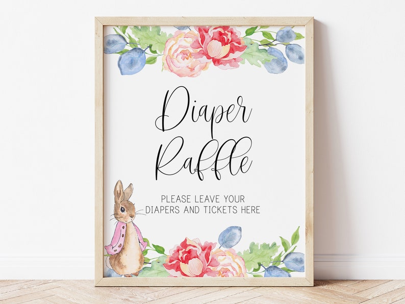 Peter Rabbit Diaper Raffle Sign Diaper Raffle Sign // Peter Rabbit Baby Shower, Pink Peter Rabbit ...