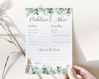 predictions and advice card // peter rabbit baby shower, peter rabbit, eucalyptus, greenery, printable baby shower game