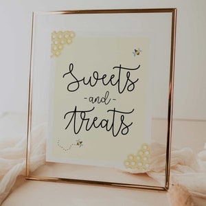 sweets and treats sign // bumble bee baby shower theme, watercolor bees, yellow, gender neutral, boy girl, bee baby shower signs