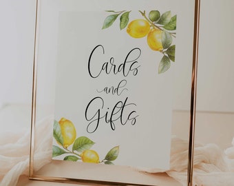 cards and gifts sign // lemon baby shower, lemons, citrus, lemon theme, printable baby shower sign, gender neutral