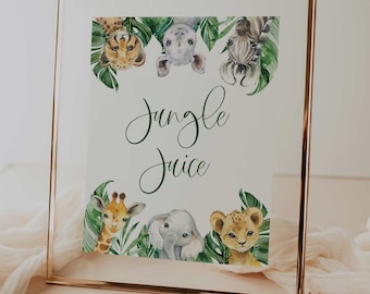 jungle juice sign // jungle baby shower, jungle animals, safari, greenery, printable baby shower sign