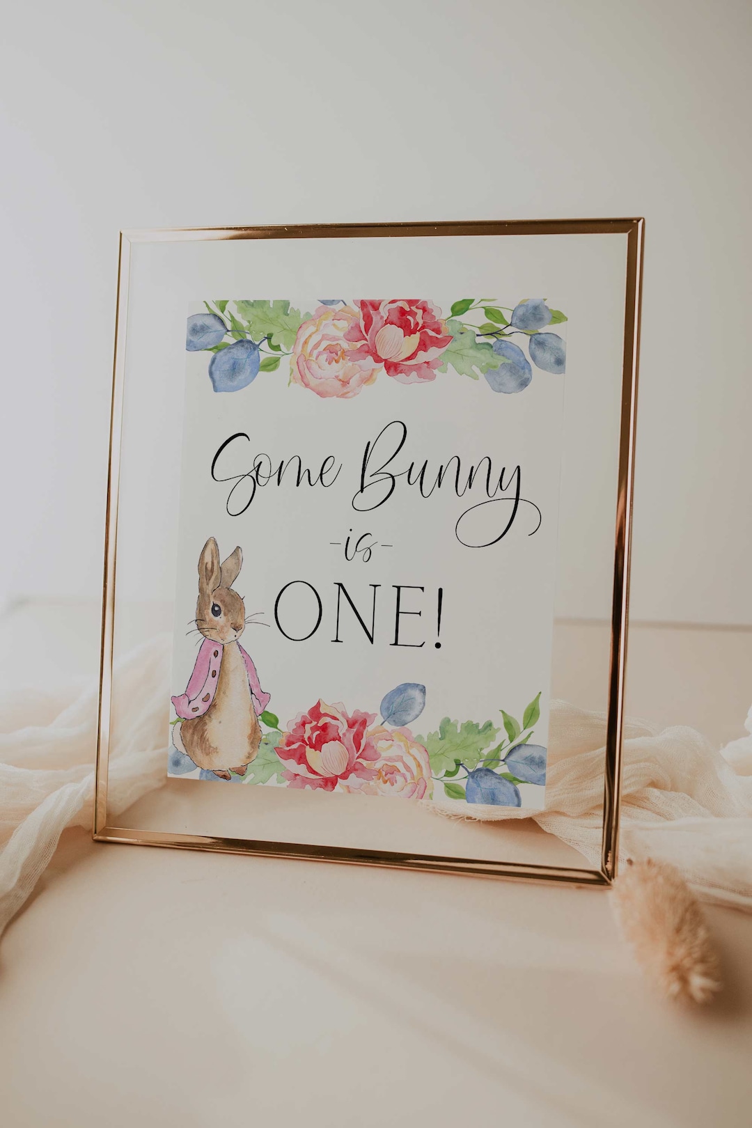 Penelope Rabbit Sign Some Bunny is One Sign // Peter Rabbit First Birthday Party, Pink Peter ...