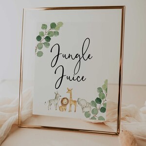 jungle juice sign //  jungle animals, safari, watercolor greenery, boy baby, jungle baby shower, printable baby shower sign
