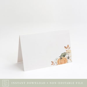 cartes d’étiquettes d’aliments de bricolage, tente de table, cartes de lieu / baby shower florale d’automne d’automne, floral d’automne, citrouille orange, neutre du genre, baby shower