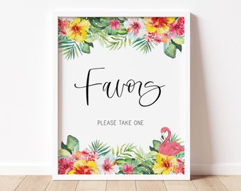 favors sign // bridal shower sign, baby shower sign, bachelorette, birthday party, tropical, pink floral, flamingo, printable sign