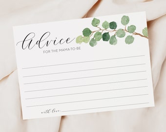 advice for the mama-to-be card // eucalyptus, watercolor greenery, gender neutral, green floral, boho bohemian, printable game