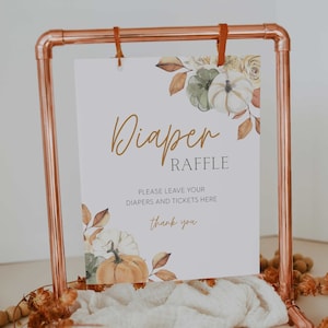 printable diaper raffle sign // fall baby shower, pumpkin, fall floral, gender neutral, printable baby shower sign