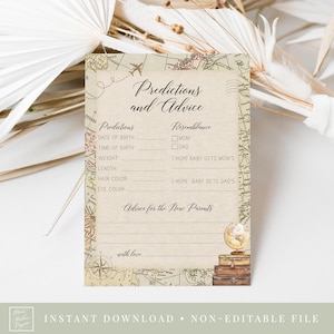 pronostics et carte de conseils // baby shower de voyage, bagage, valise, carte, jeu de baby shower à imprimer