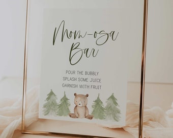 mom-osa bar sign // baby shower sign, woodland theme, bear, baby shower, baby boy, printable signs