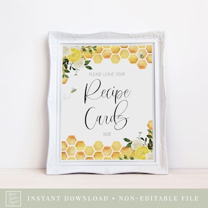 signo de la tarjeta de la receta // ducha de la abeja nupcial, tema de la abeja, ducha de la boda, floral amarillo, panal, abejas, signo de ducha de novia imprimible