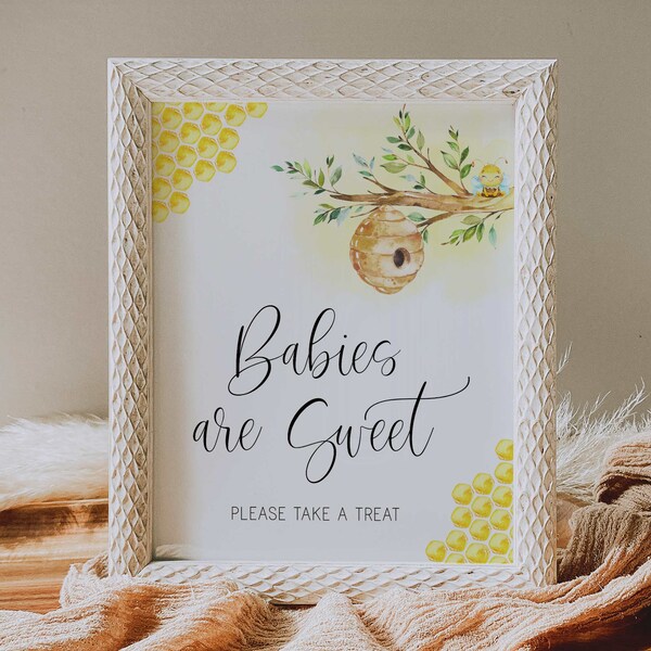 babies are sweet sign // bee baby shower, bee theme, honeycomb, bees, gender neutral, printable baby shower sign