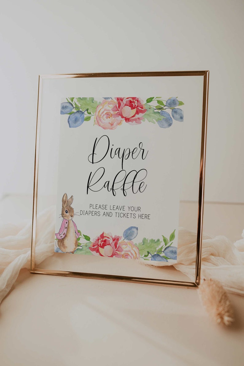 Peter Rabbit Diaper Raffle Sign Diaper Raffle Sign // Peter Rabbit Baby Shower, Pink Peter Rabbit ...