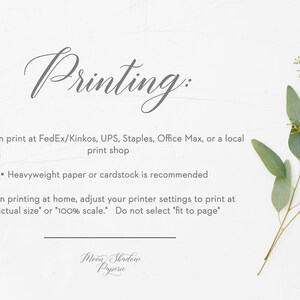 May include: A white background with text that reads "Printing:" and instructions on how to print at home or at a print shop. The text also recommends using heavyweight paper or cardstock. The text includes the name "Moon Shadow Paperie".