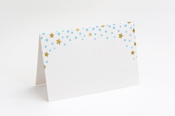 DIY Food Label Karten, Tischzelt, Tischkarten // blaue goldene Sterne, Stern Konfetti, Twinkle Little Star Baby Shower Motiv